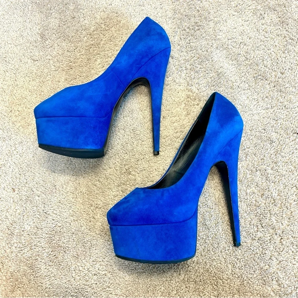 Giuseppe Zanotti blue suede Debra platform stiletto high heels Sz 39